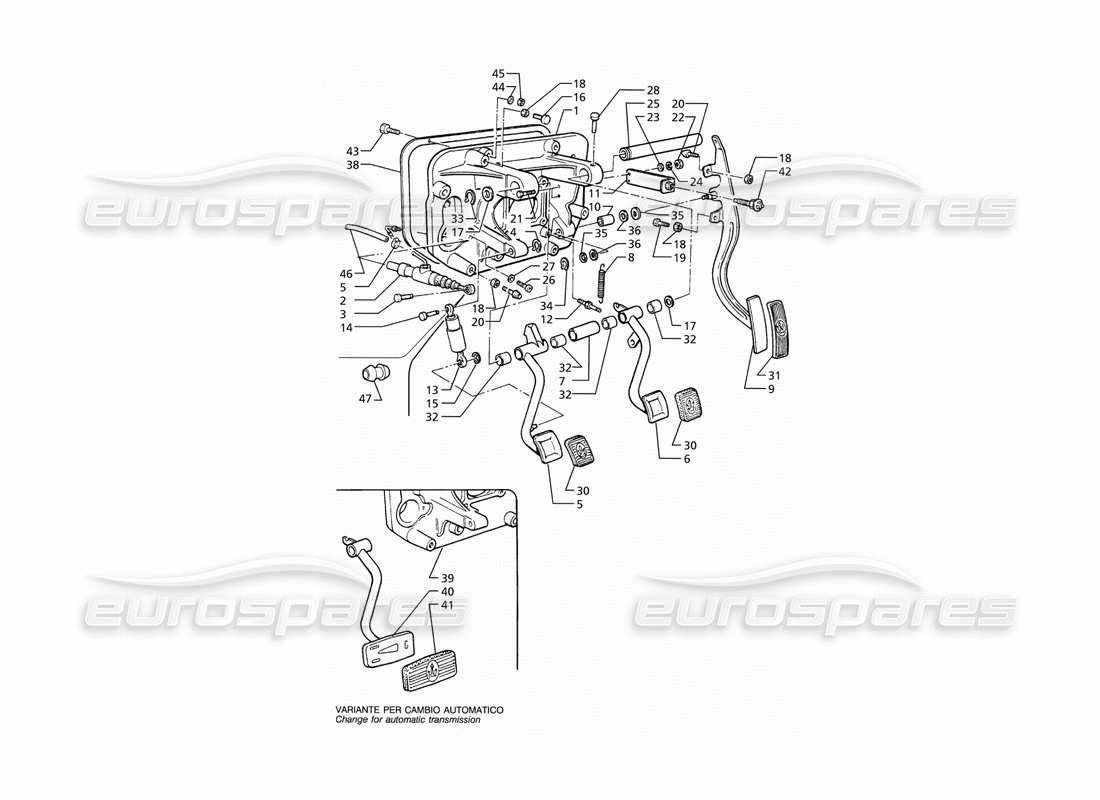 maserati ghibli 2.8 (abs) diagrama de piezas del conjunto de pedal y bomba de embrague para transmisión derecha (transmisión manual y automática)