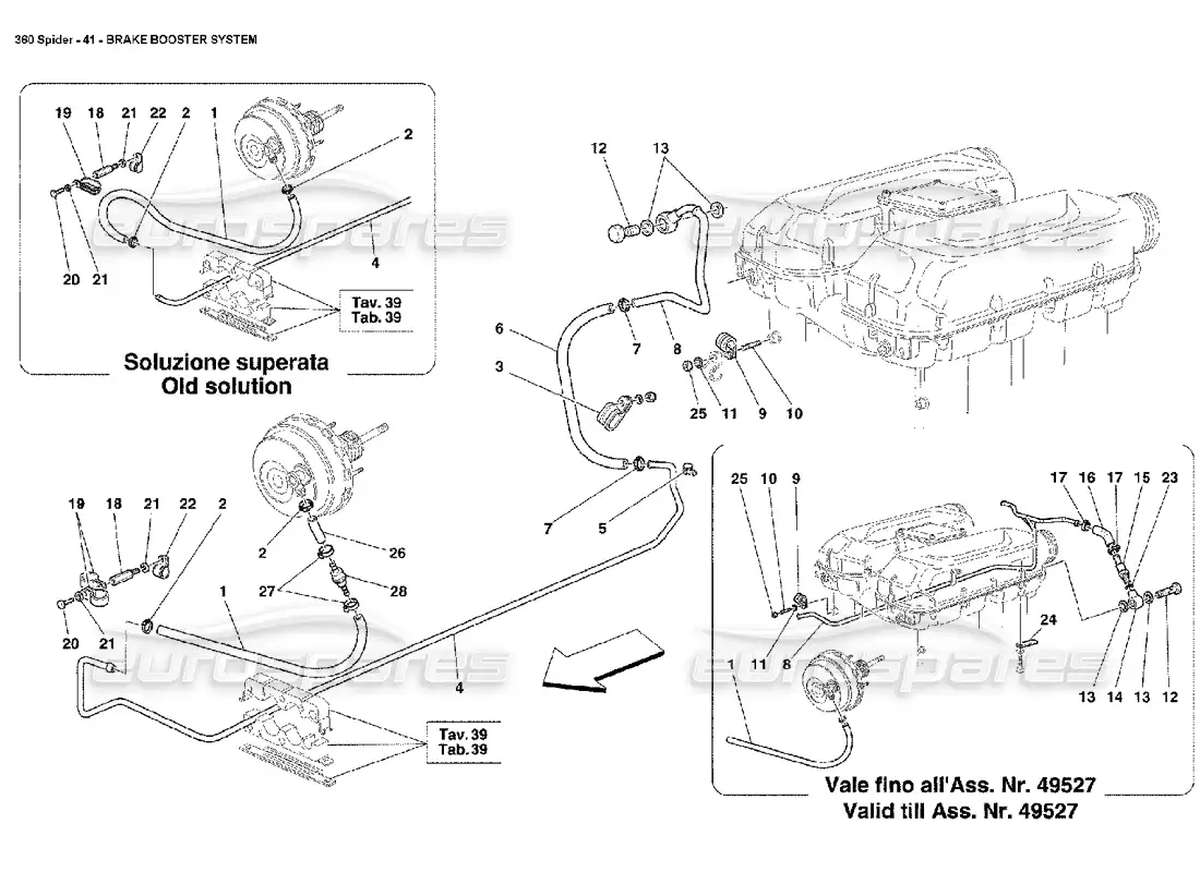 ferrari 360 spider sistema de refuerzo de freno diagrama de piezas