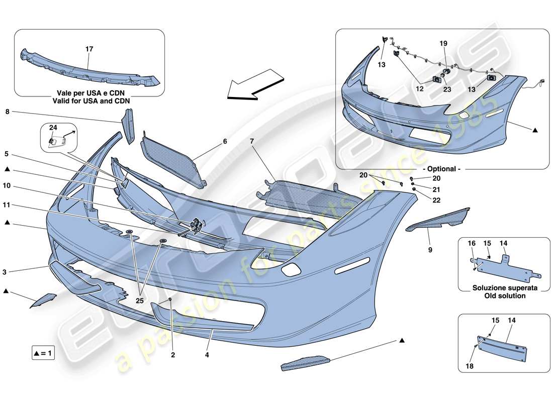 ferrari 458 italia (usa) diagrama de piezas del parachoques delantero