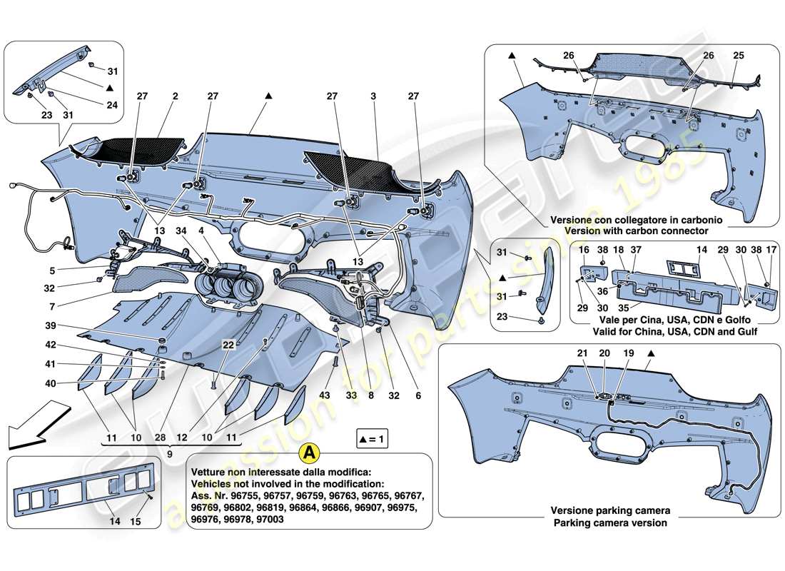 ferrari 458 italia (usa) diagrama de piezas del parachoques trasero