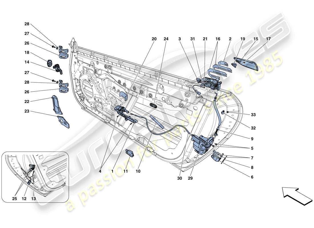 ferrari gtc4 lusso t (europe) puertas - mecanismos de apertura y bisagras diagrama de piezas