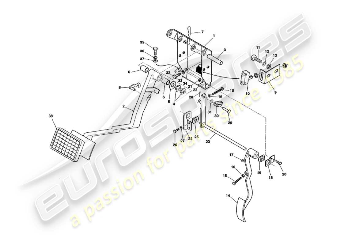 aston martin v8 volante (1998) diagrama de piezas del engranaje del pedal