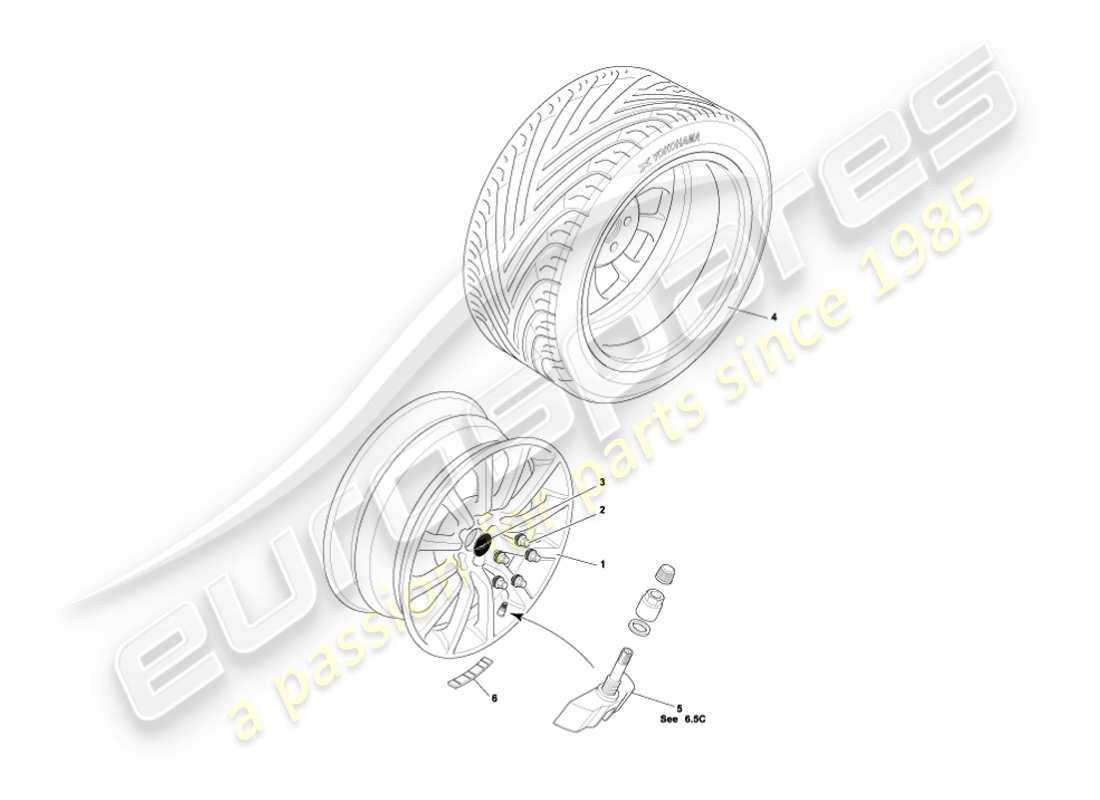 aston martin vanquish (2003) diagrama de piezas de ruedas y neumáticos