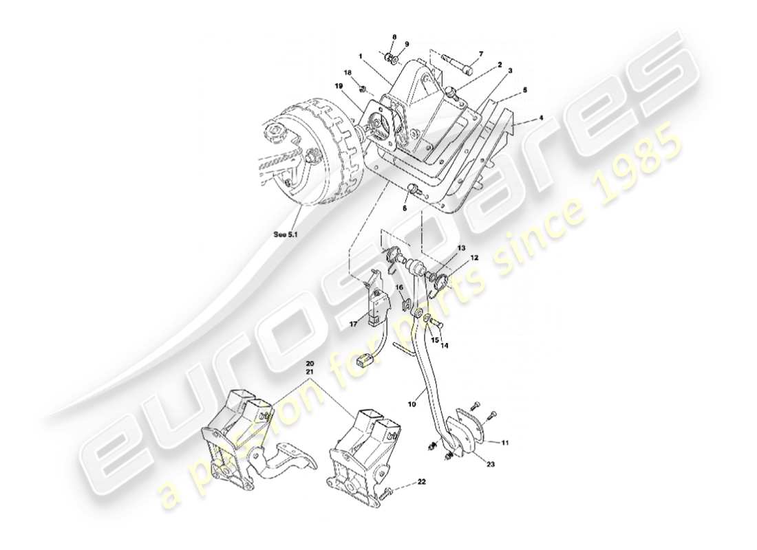 aston martin vanquish (2002) diagrama de piezas del engranaje del pedal
