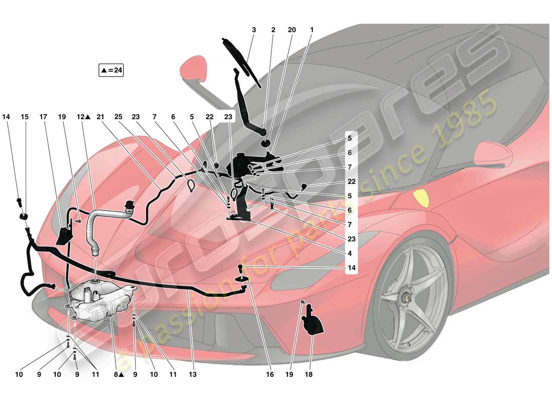 ferrari laferrari (europe) limpiaparabrisas, arandela y bocina diagrama de piezas