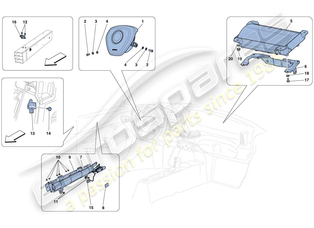 ferrari 458 speciale (rhd) diagrama de piezas de airbags