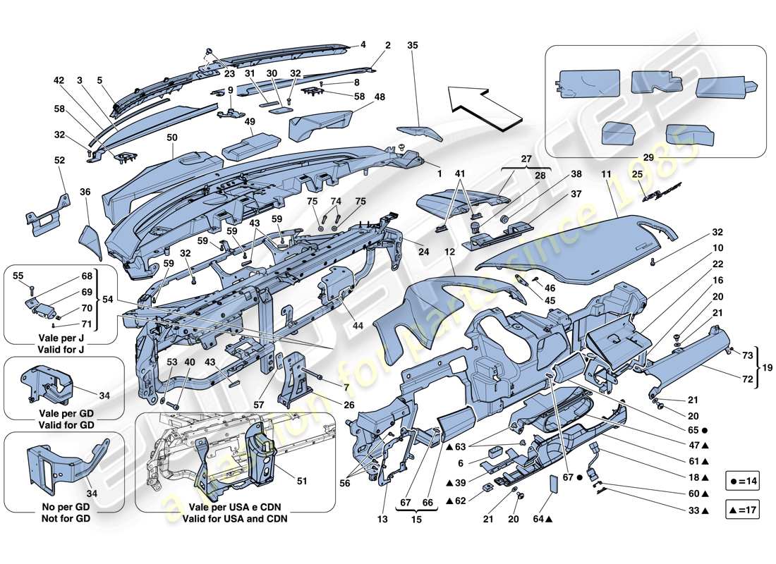 ferrari 458 spider (europe) diagrama de piezas del tablero