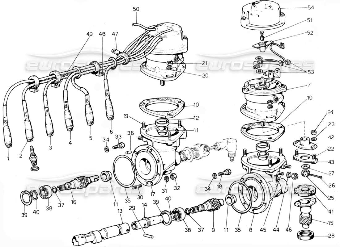ferrari 365 gtc4 (mechanical) distribución del distribuidor gemelo: diagrama de piezas de revisión