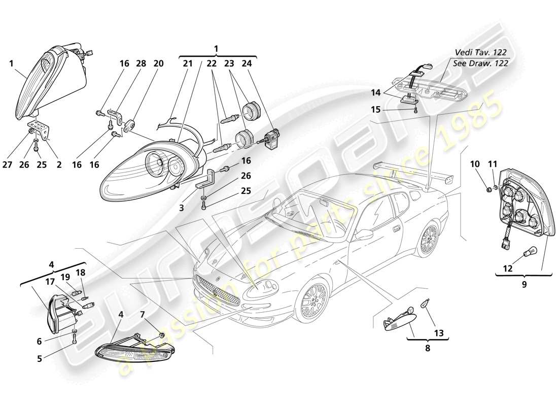 maserati trofeo luces delanteras y traseras diagrama de piezas