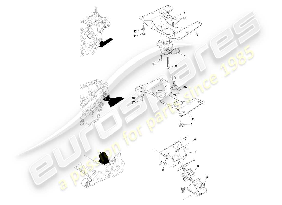aston martin db7 vantage (2003) diagrama de piezas de soportes del motor