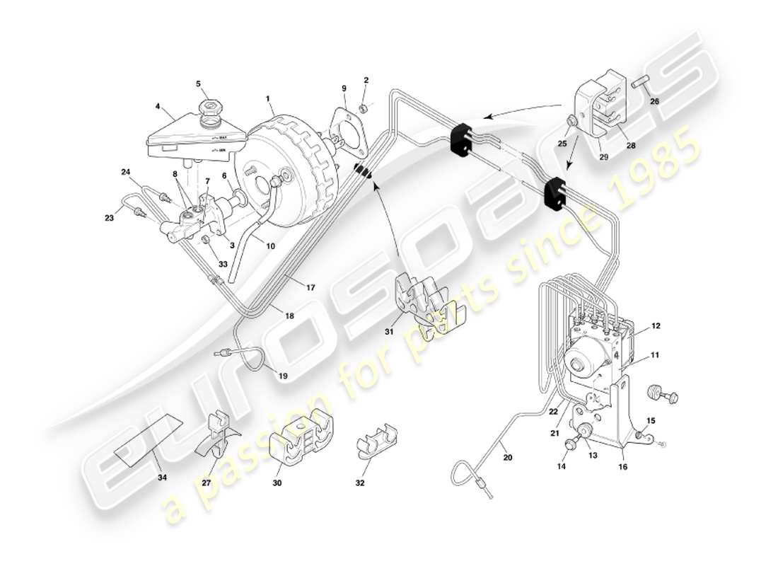 aston martin db7 vantage (2003) diagrama de piezas del modulador y servofreno