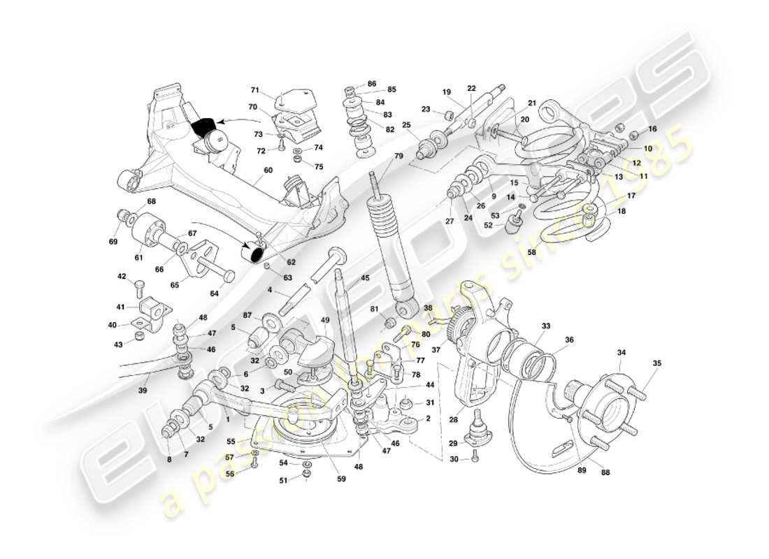 aston martin db7 vantage (2004) diagrama de piezas de la suspensión delantera