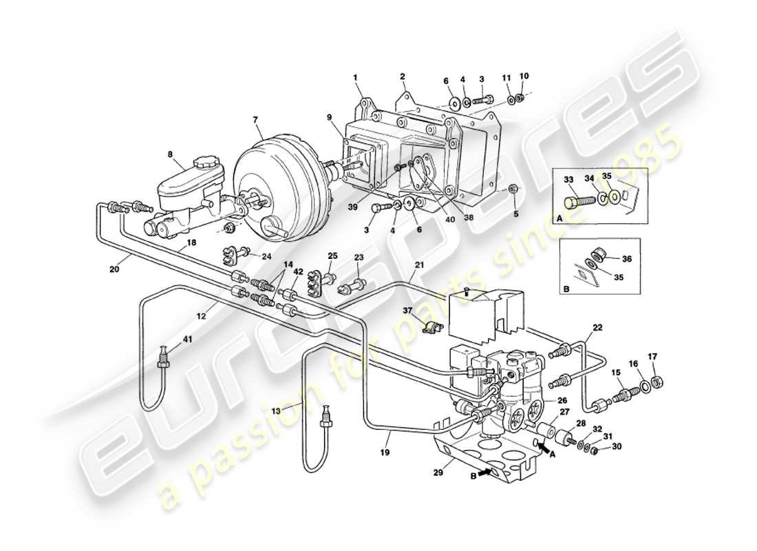 aston martin v8 coupe (1999) diagrama de piezas del servo y modulador