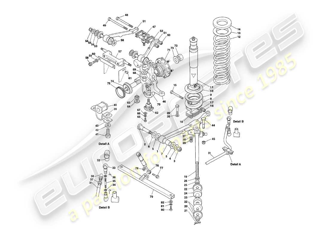 aston martin v8 coupe (1999) suspensión delantera diagrama de piezas