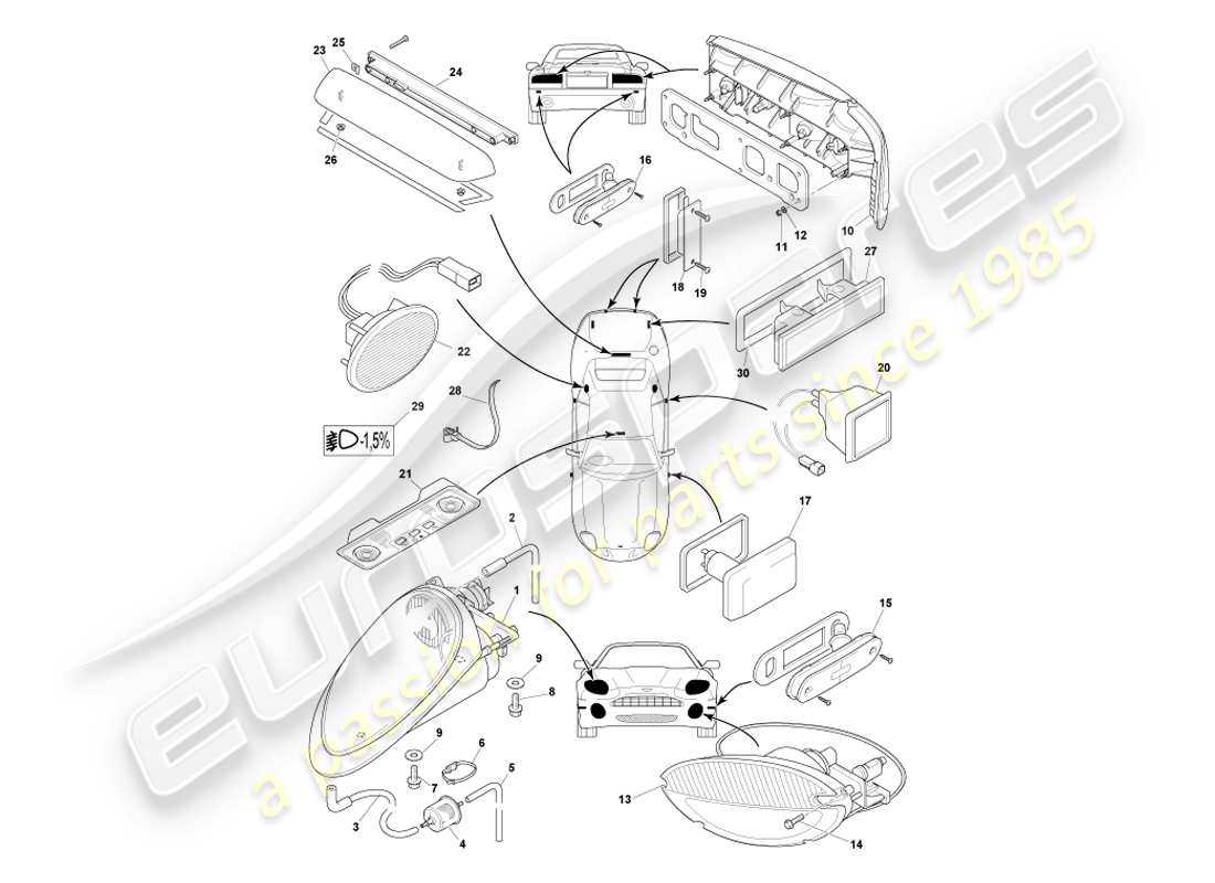 aston martin db7 vantage (2003) diagrama de piezas de lámparas y bombillas