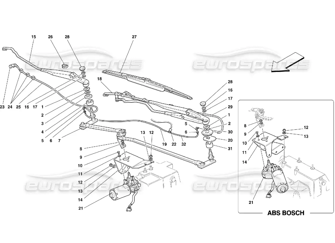 ferrari 355 (5.2 motronic) controles y limpiaparabrisas diagrama de piezas