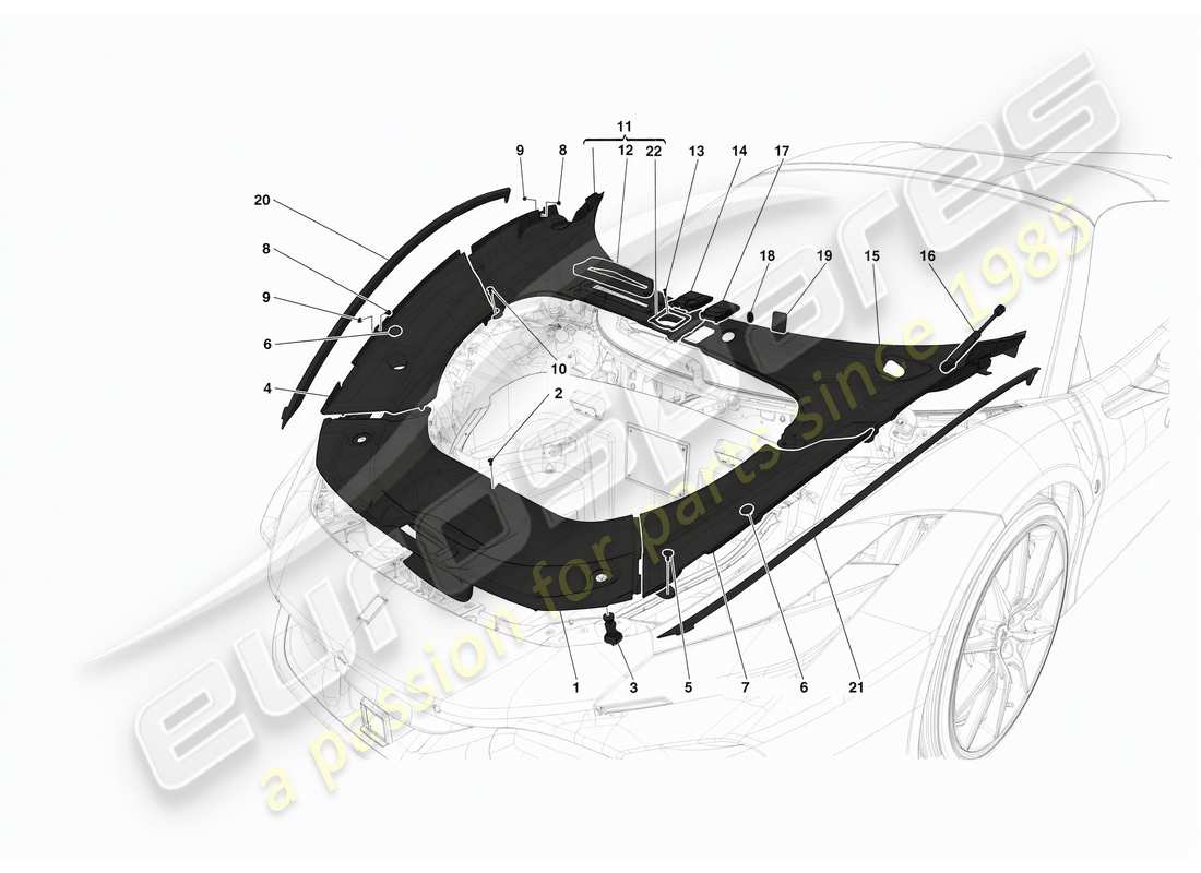 ferrari f8 spider embellecedor de subestructura delantera diagrama de piezas