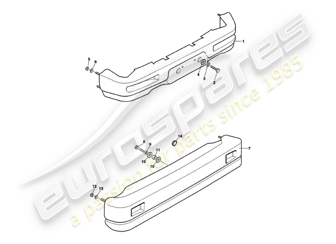 aston martin v8 volante (2000) parachoques diagrama de piezas