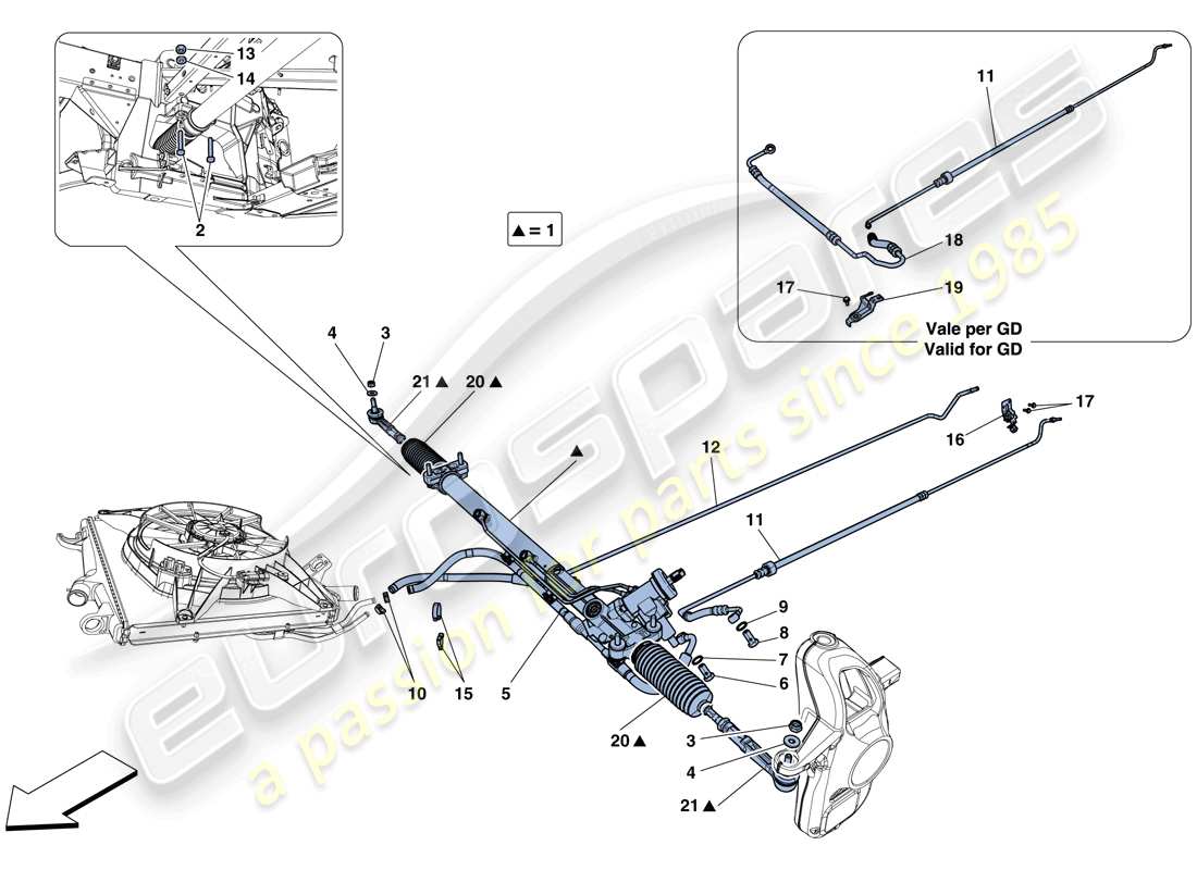 ferrari 458 speciale (usa) diagrama de piezas de la caja de dirección asistida hidráulica