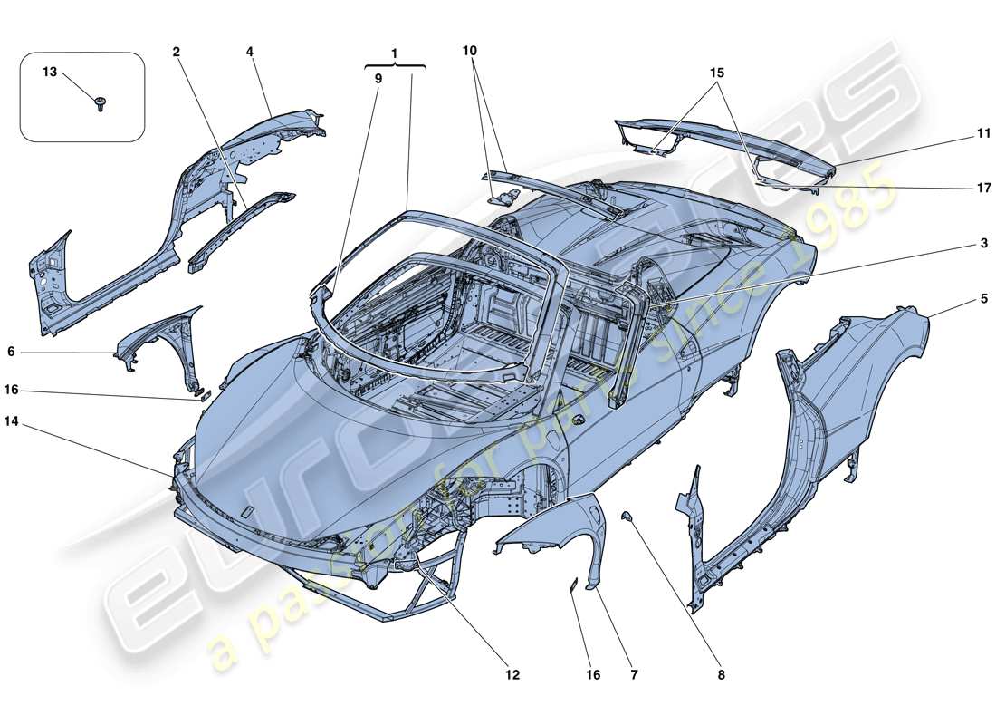 ferrari 458 speciale aperta (usa) carrocería - diagrama de piezas de acabado externo