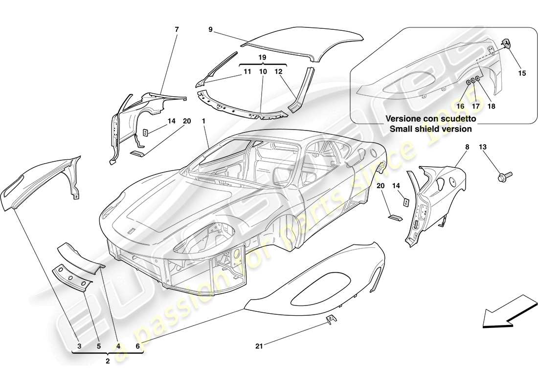 ferrari f430 coupe (rhd) carroceria - acabado externo diagrama de piezas