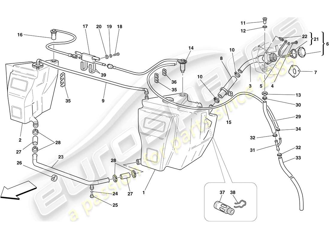 ferrari f430 coupe (rhd) depósitos de combustible y cuello de llenado diagrama de piezas