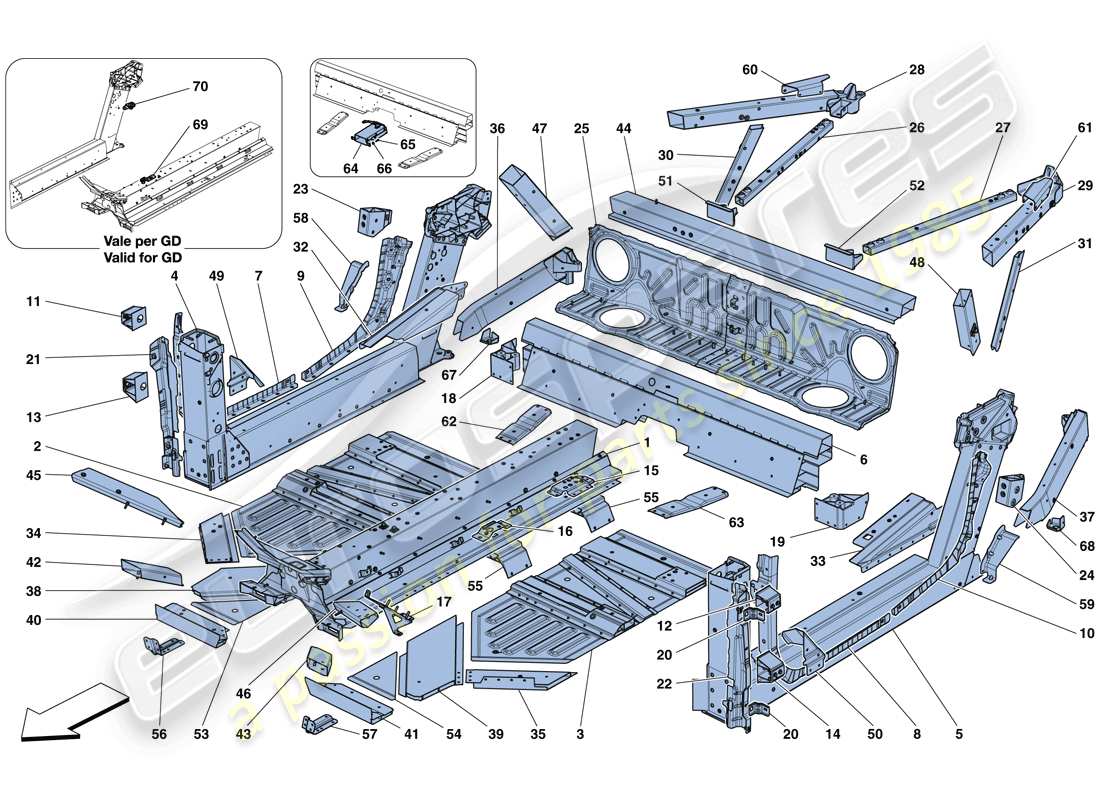 ferrari 488 spider (usa) elementos centrales y paneles esquema de piezas