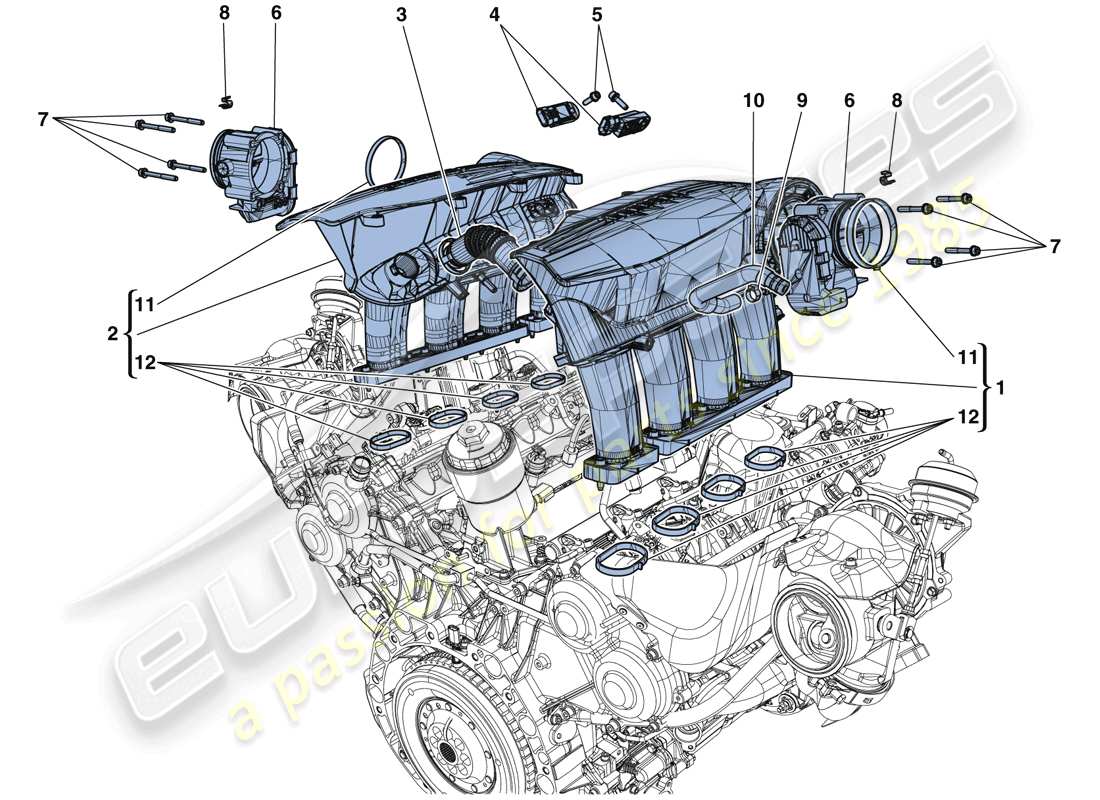 ferrari 488 spider (usa) colector de admisión diagrama de piezas
