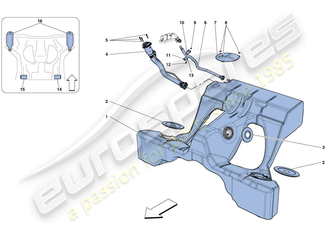 ferrari gtc4 lusso t (usa) diagrama de piezas del tanque de combustible y cuello de llenado