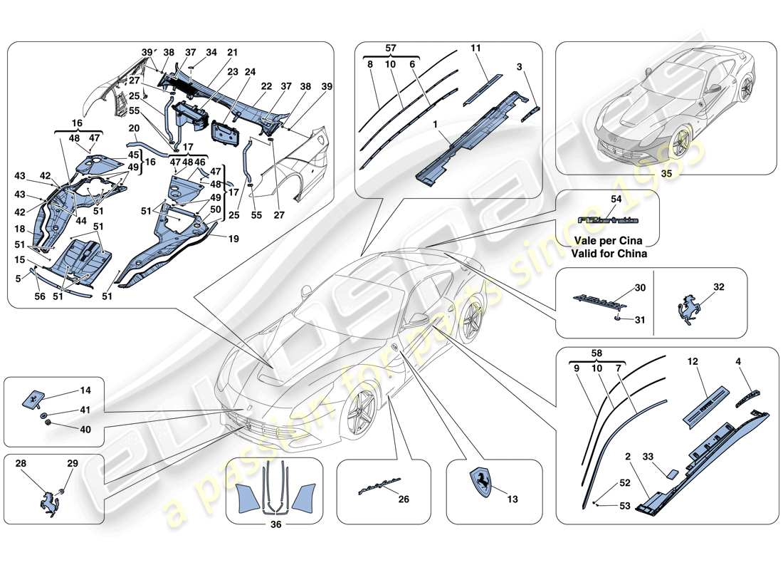 ferrari f12 berlinetta (rhd) escudos - acabado externo diagrama de piezas