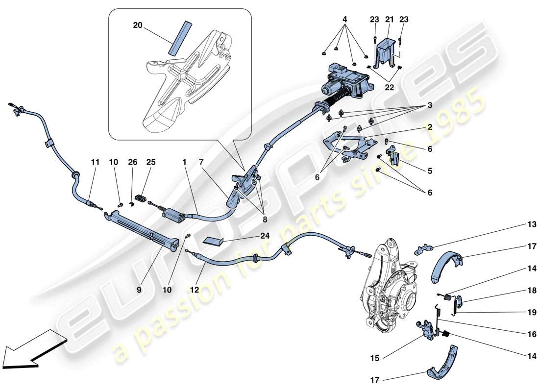 ferrari f12 berlinetta (rhd) control del freno de estacionamiento diagrama de piezas