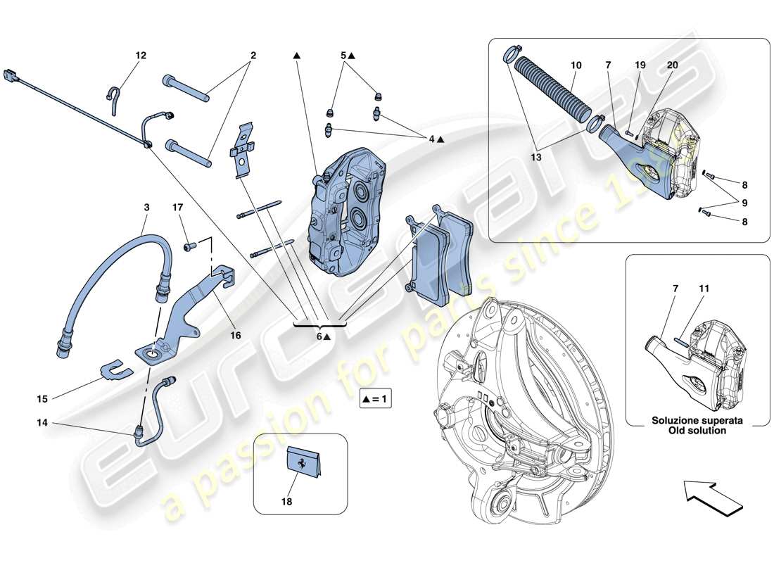 ferrari f12 berlinetta (usa) pinzas de freno trasero diagrama de piezas