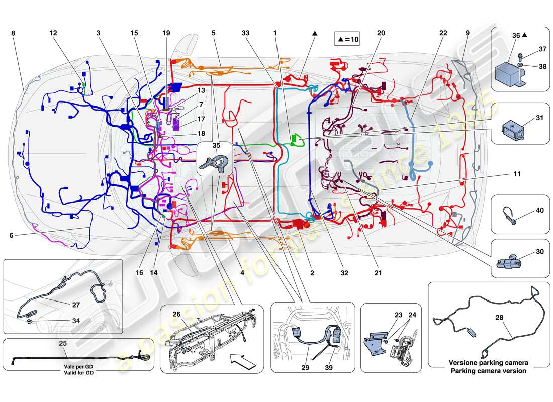 ferrari 458 italia (rhd) arneses de cableado principal diagrama de piezas