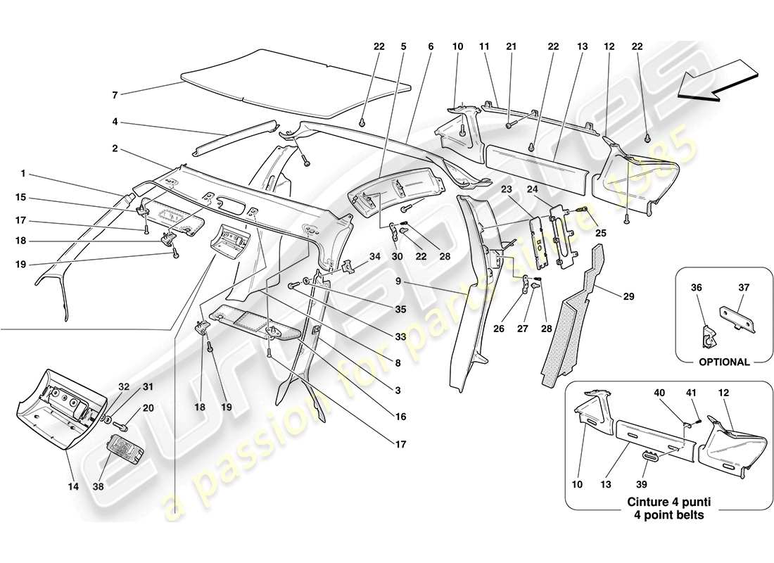 ferrari f430 coupe (europe) accesorios y acabados del techo diagrama de piezas