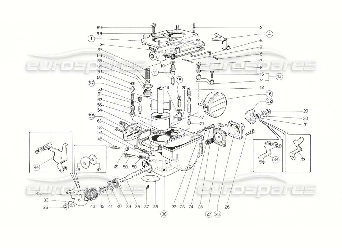 ferrari 308 gt4 dino (1976) diagrama de piezas de carbohidratos weber 40 dcnf (1 distribuidor)
