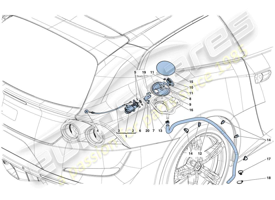 ferrari gtc4 lusso t (europe) tapa de llenado de combustible y controles diagrama de piezas