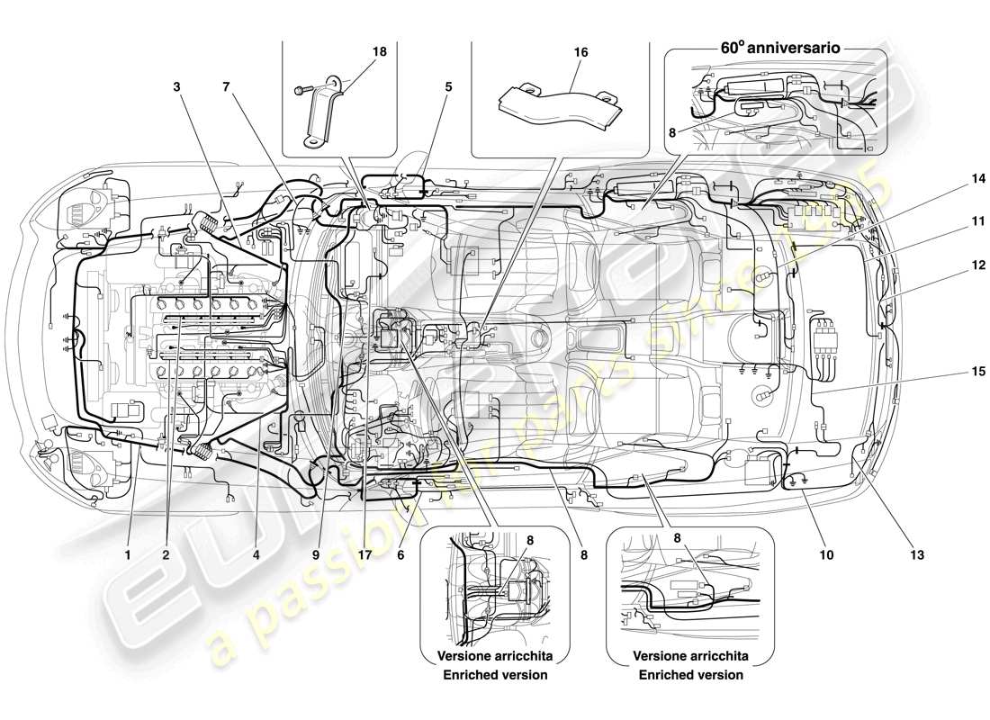 ferrari 612 sessanta (rhd) sistema eléctrico diagrama de piezas