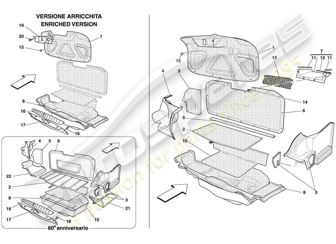 ferrari 612 sessanta (rhd) adorno del maletero diagrama de piezas