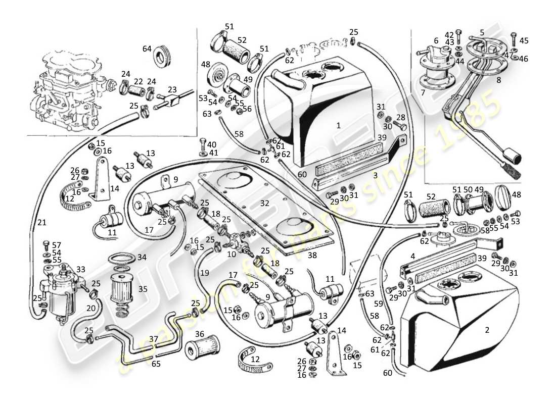maserati kyalami tanque de combustible y bomba diagrama de piezas
