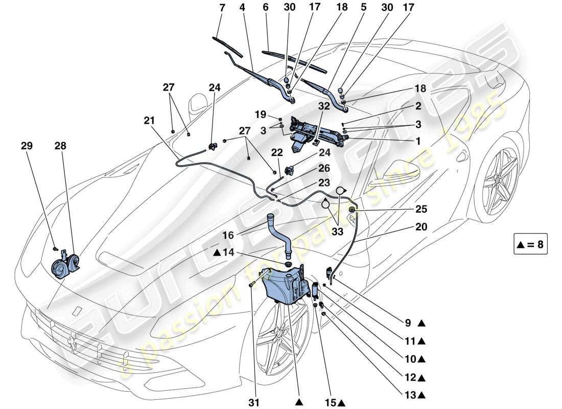 ferrari f12 berlinetta (usa) limpiaparabrisas, arandela y bocina diagrama de piezas