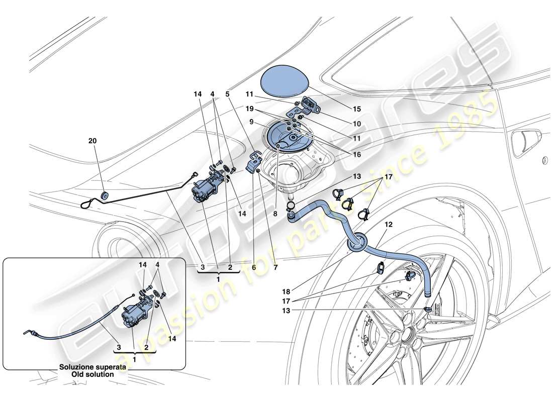 ferrari f12 berlinetta (usa) tapa de llenado de combustible y controles diagrama de piezas