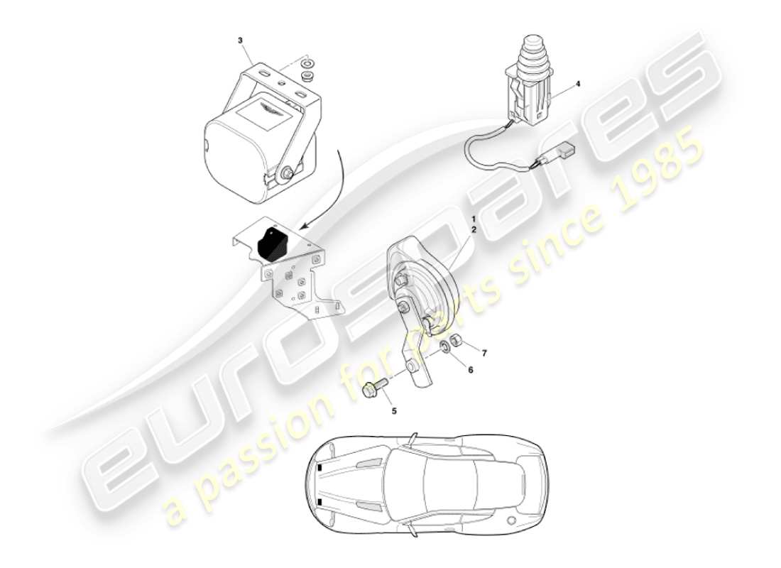 aston martin vanquish (2003) componentes debajo del capó diagrama de piezas