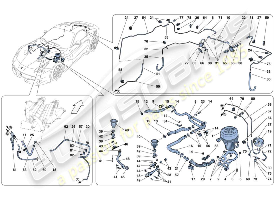 ferrari f12 tdf (usa) diagrama de piezas del sistema de aire secundario