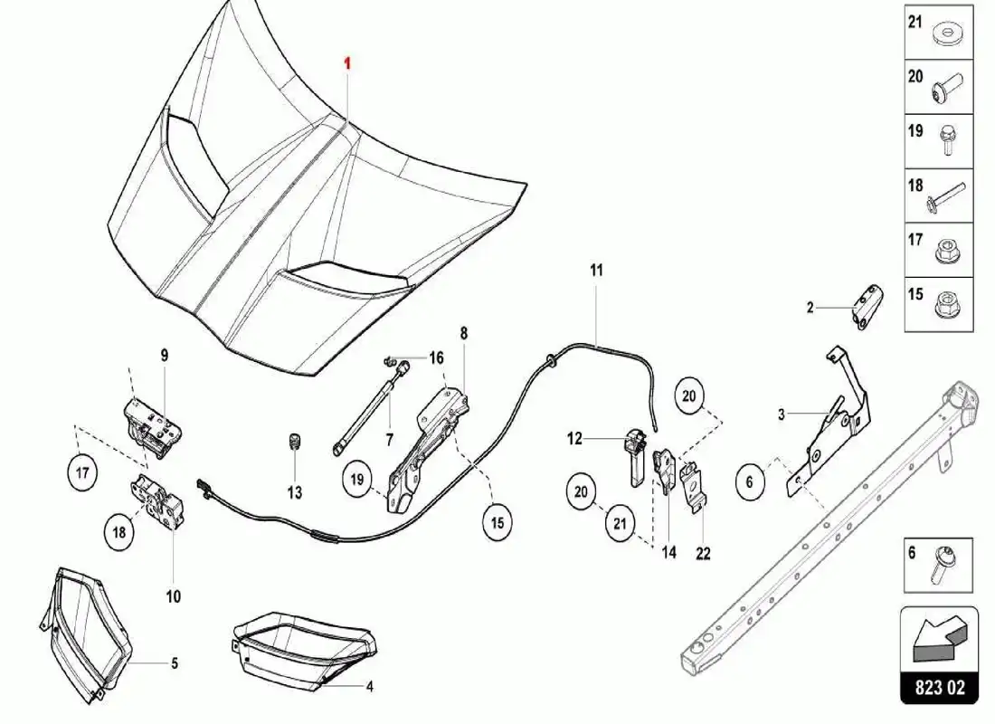 lamborghini centenario spider capucha delantera diagrama de piezas