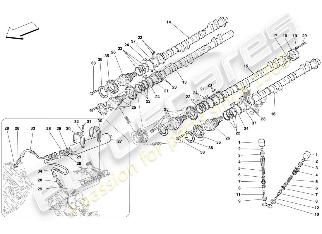 ferrari f430 scuderia spider 16m (europe) sistema de distribución - taqués diagrama de piezas