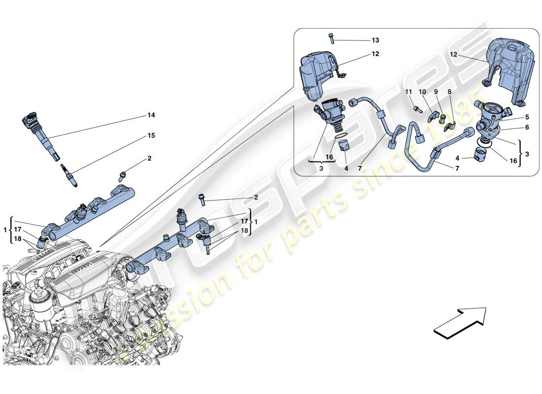 ferrari 488 gtb (europe) inyección - sistema de encendido diagrama de piezas