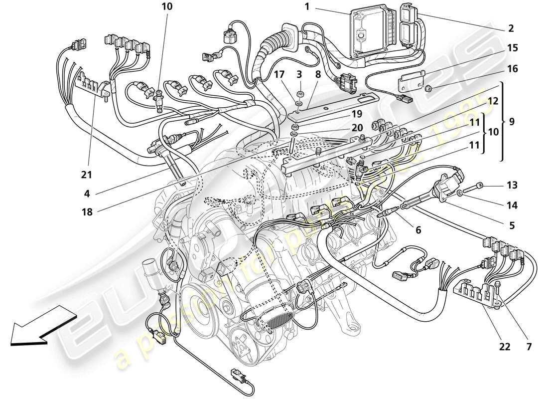 maserati trofeo sistema de inyección - encendido diagrama de piezas