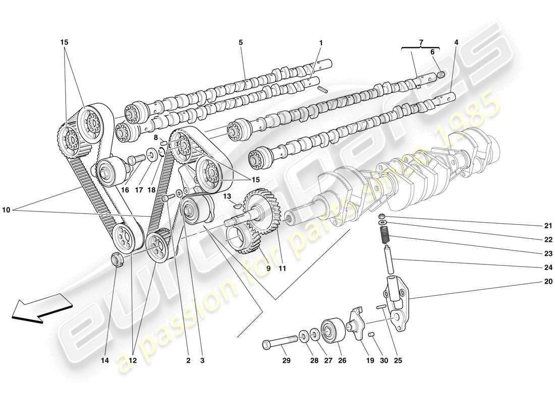 ferrari 612 scaglietti (europe) sistema de tiempo - conducción diagrama de piezas