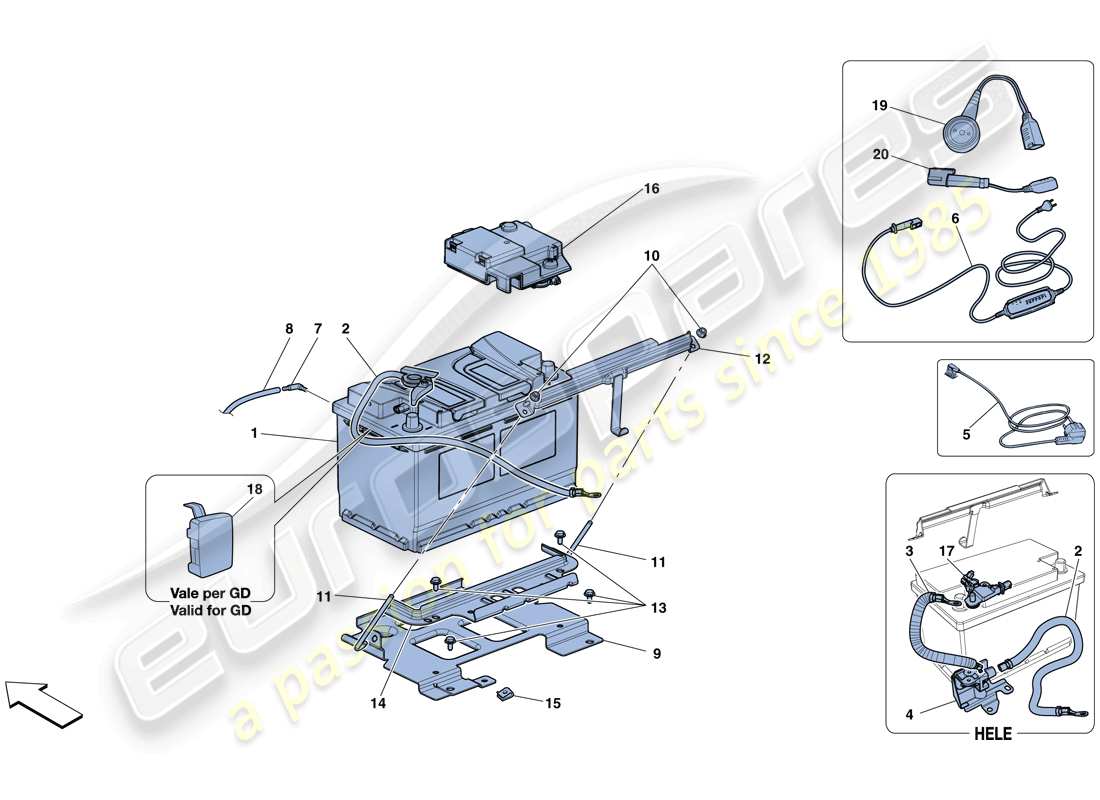 ferrari 488 spider (usa) diagrama de piezas de la batería