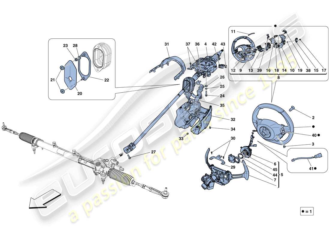 ferrari california t (rhd) control de dirección diagrama de piezas